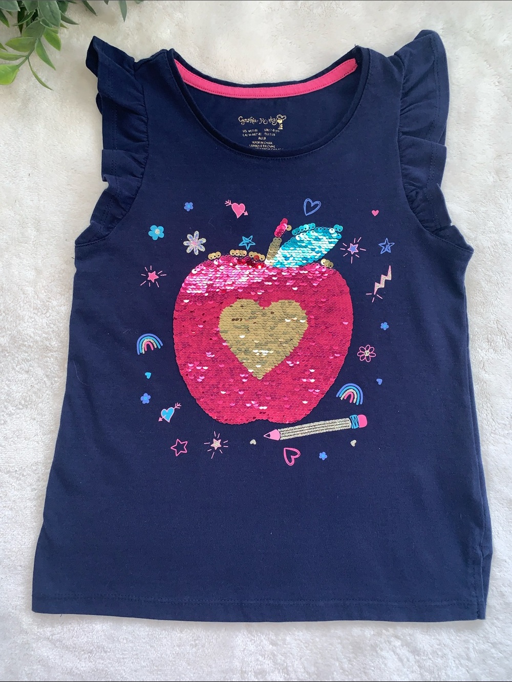 Cynthia Rowley Apple Flip Sequin Sleeveless Top 7/8 Navy Blue